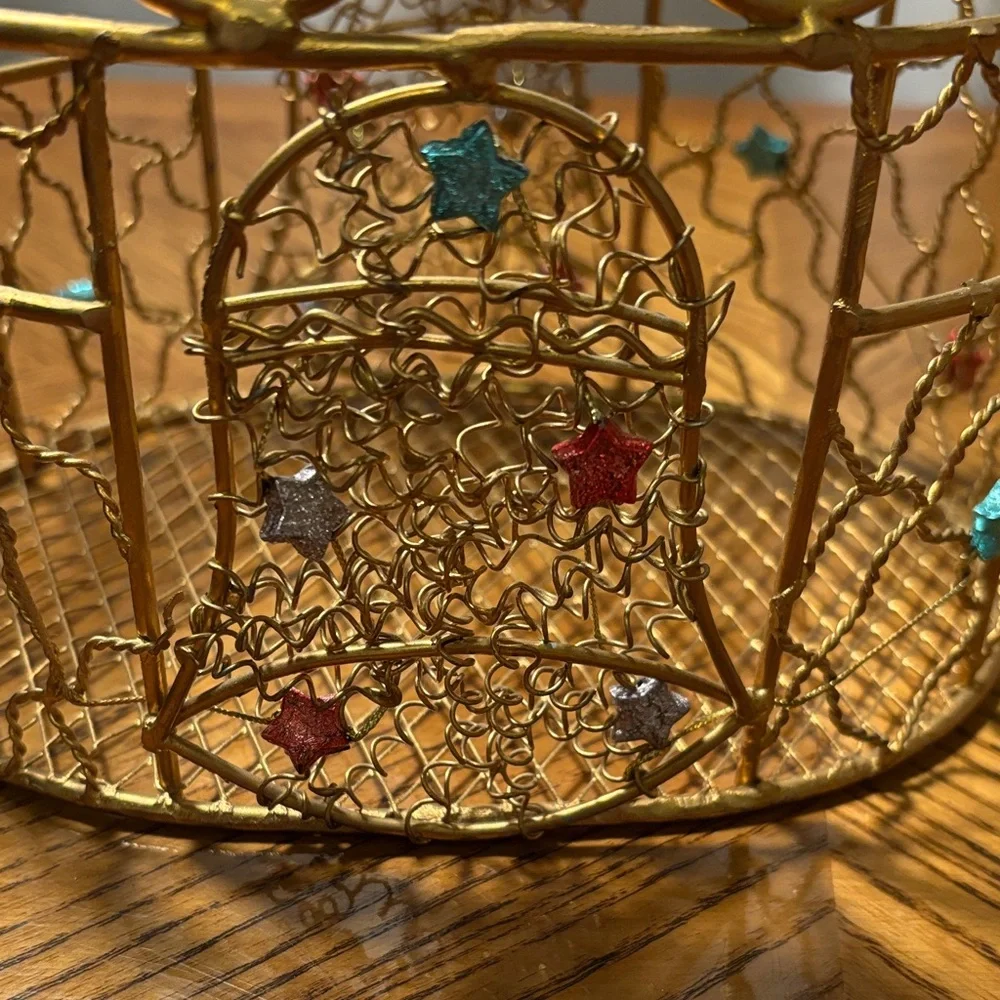 Gold Wire Basket with Multicolor Accents Holiday Decor